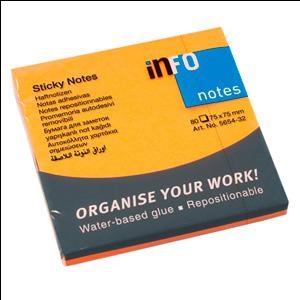 Стикеры INFO NEON 75x75мм, оранжевые, 80 листов