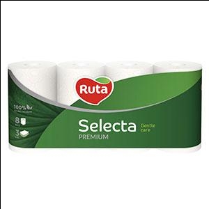 Tualetes papīrs RUTA Selecta Premium 8 ruļļi,  3 slāņi,  balts
