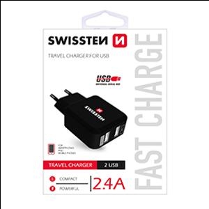 Tīkla lādētājs USB 2.1A + 1A melns Premium SWISSTEN Tīkla lādētājs USB 2.1A + 1A melns Premium SWISSTEN