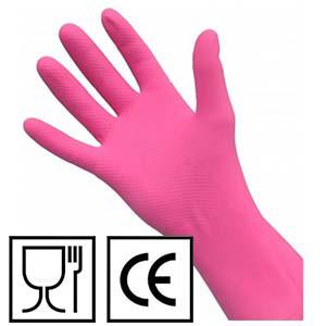 Перчатки резиновые с флоком, XL, 28см, 380мик, розовые
