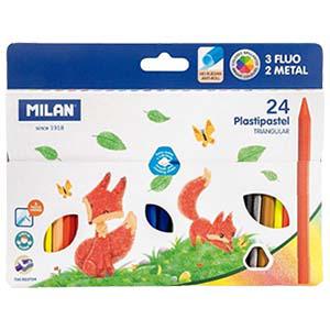 Мелки восковые 24 цвета, 12cм, трехгранные, Plastipastel Milan