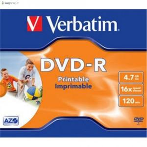 DVD-R 4.7Gb 120min 16x jewel kastītē, apdrukājama, Verbatim  cena par 1 DVD