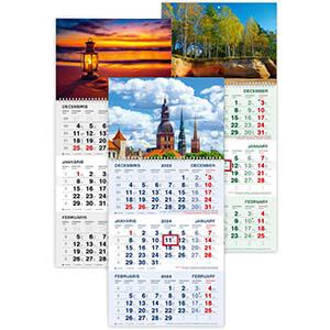 Kalendārs sienas Standart 3 daļas ar metāl. spirālem,  2024g.