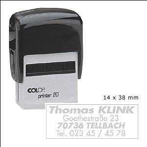 Zīmogs COLOP Printer20 melns korpuss,  bez krāsas spilventiņš