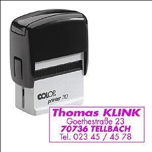 Zīmogs COLOP Printer 30,  melns korpuss,  violets spilventiņš