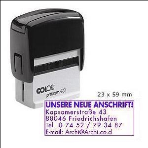 Zīmogs COLOP Printer 40,  melns korpuss,  violets spilventiņš